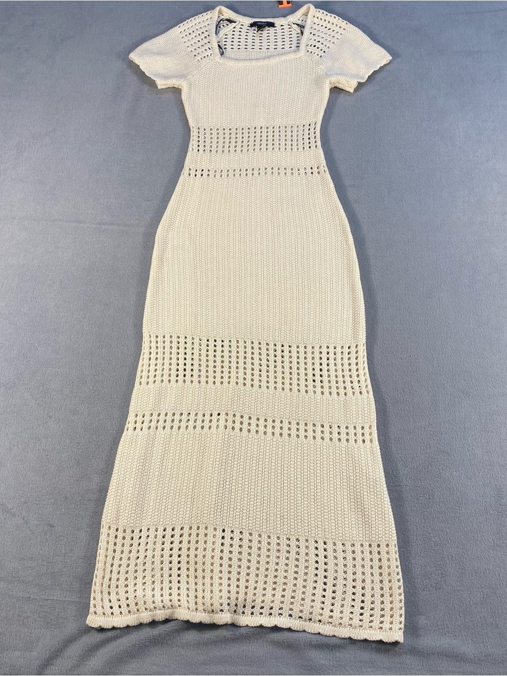Forever 21 womenโs Cream Open Knit Crochet Short-Sleeve Maxi Dress, size S